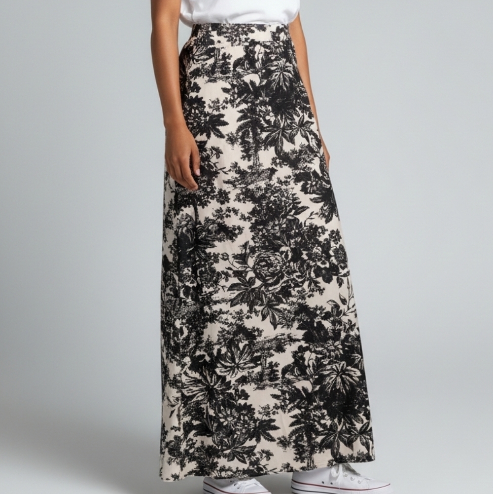 New Mix Black and White Botanical Maxi Skirt 6829